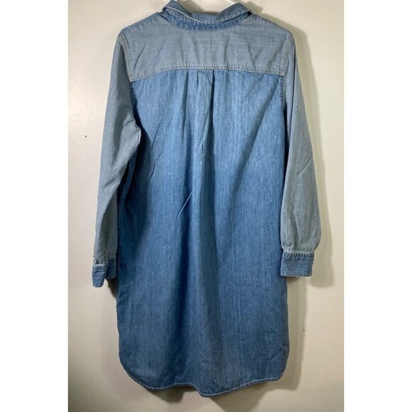 Womens Chaps Denim Long Sleeve Sheath Dress Button Top Ombre Blue L - Picture 2 of 7